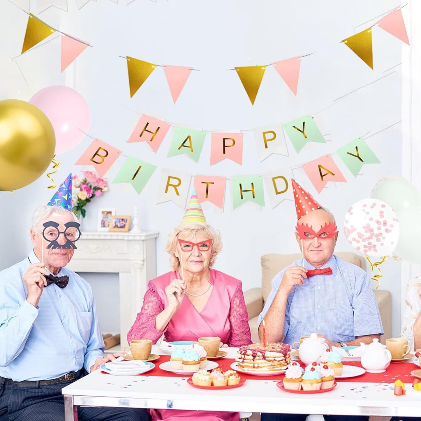 Macaron Gold Happy Birthday Banner & Balloon Set | Perfect For Birthday Party Décor - Omrel