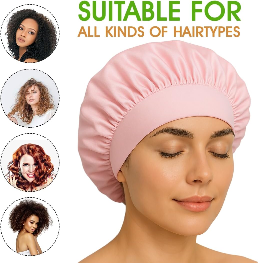 Pink Satin Hair Bonnet for Sleeping | Silk Night Cap - Pack of 1 - Omrel