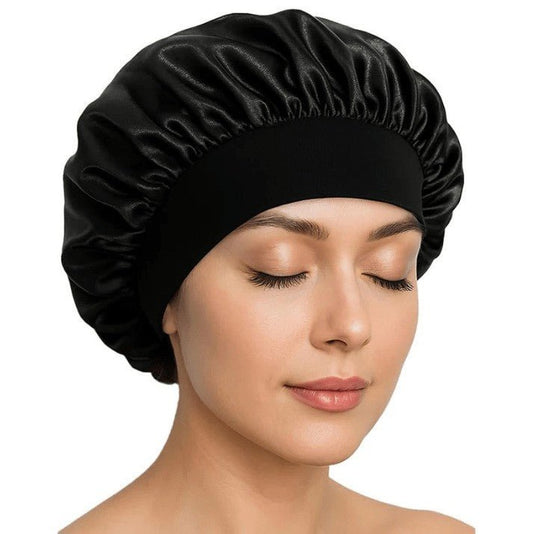 Black Satin Hair Bonnet for Sleeping | Silk Night Cap - Pack of 1 - Omrel