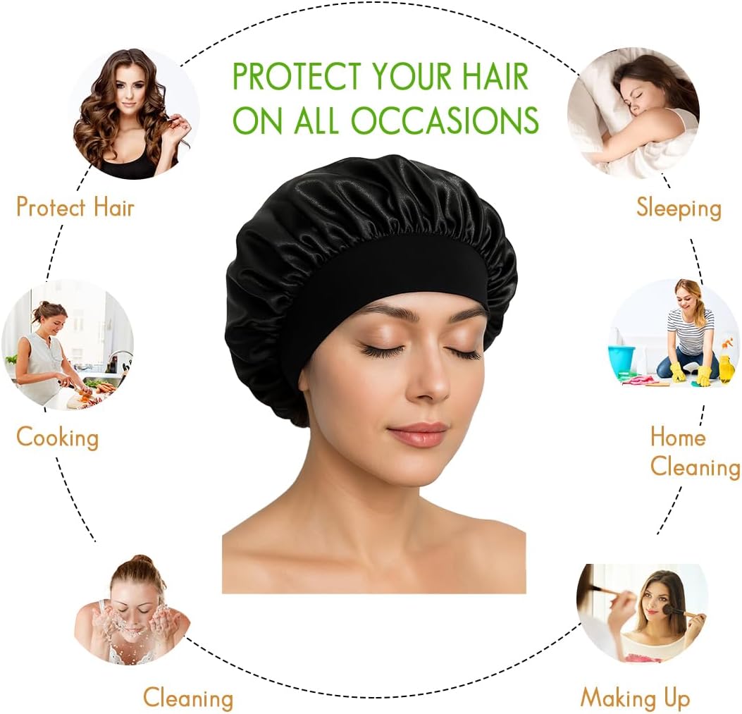 Black Satin Hair Bonnet for Sleeping | Silk Night Cap - Pack of 1 - Omrel