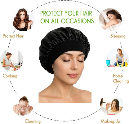 Black Satin Hair Bonnet for Sleeping | Silk Night Cap - Pack of 1 - Omrel