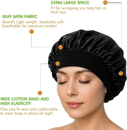 Black Satin Hair Bonnet for Sleeping | Silk Night Cap - Pack of 1 - Omrel