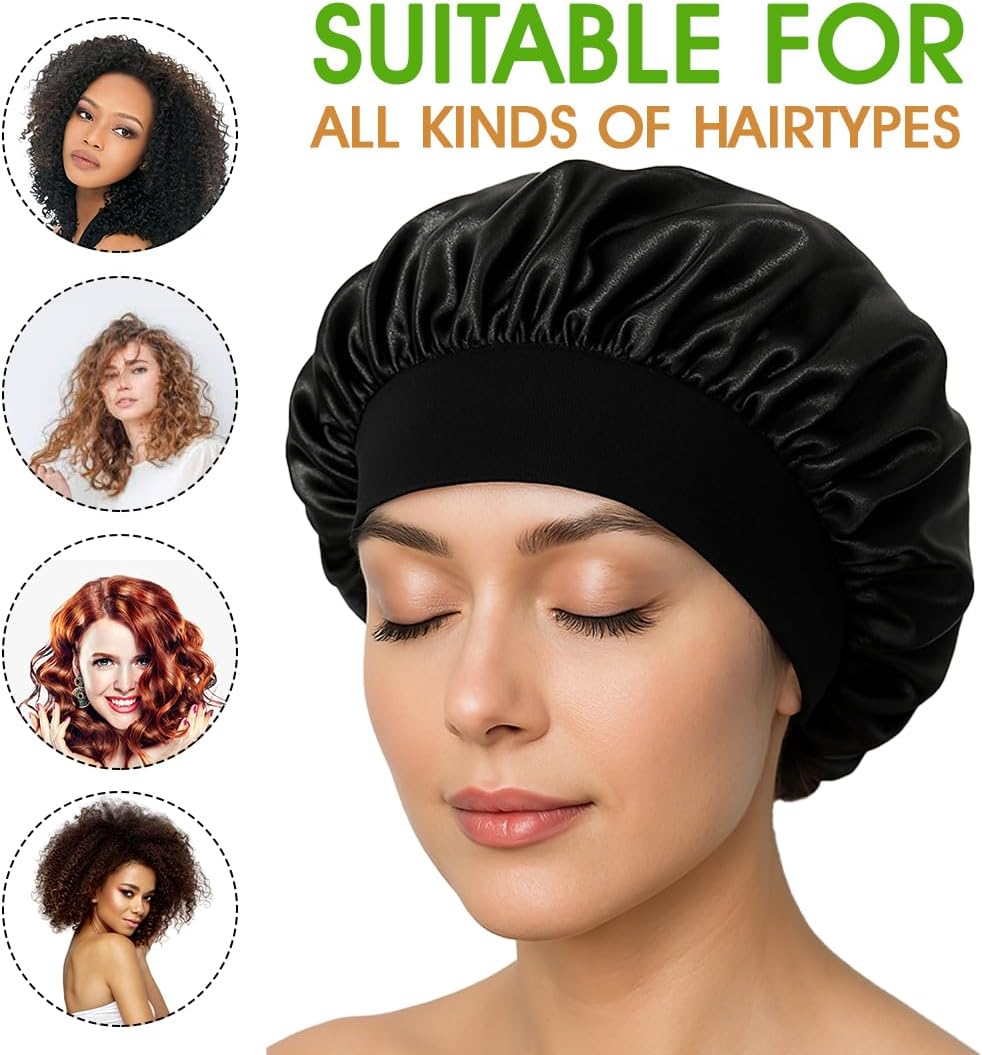 Black Satin Hair Bonnet for Sleeping | Silk Night Cap - Pack of 1 - Omrel