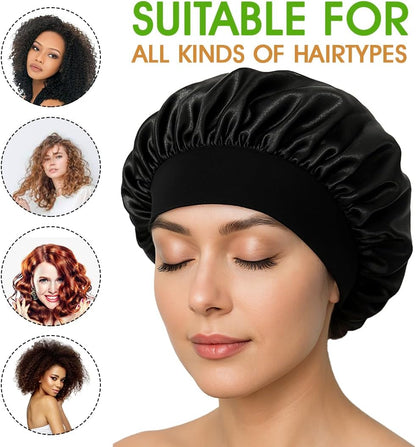 Black Satin Hair Bonnet for Sleeping | Silk Night Cap - Pack of 1 - Omrel