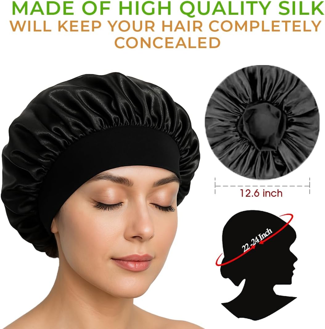 Black Satin Hair Bonnet for Sleeping | Silk Night Cap - Pack of 1 - Omrel