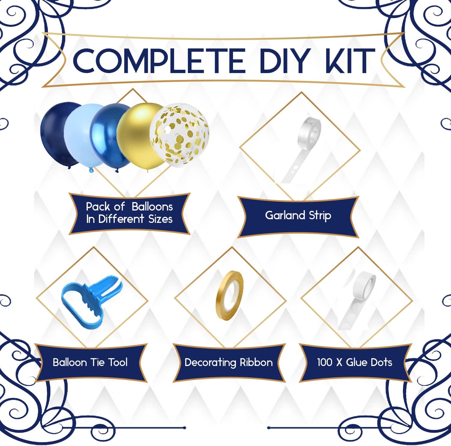 Blue & Gold Balloon Arch Kit (101 Pcs) | Navy Balloon Garland for Birthday, Wedding & Party Décor - Omrel