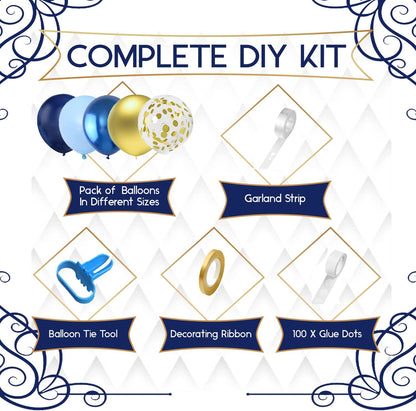Blue & Gold Balloon Arch Kit (101 Pcs) | Navy Balloon Garland for Birthday, Wedding & Party Décor - Omrel
