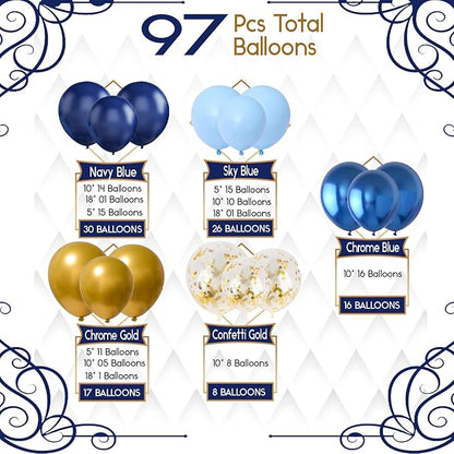 Blue & Gold Balloon Arch Kit (101 Pcs) | Navy Balloon Garland for Birthday, Wedding & Party Décor - Omrel