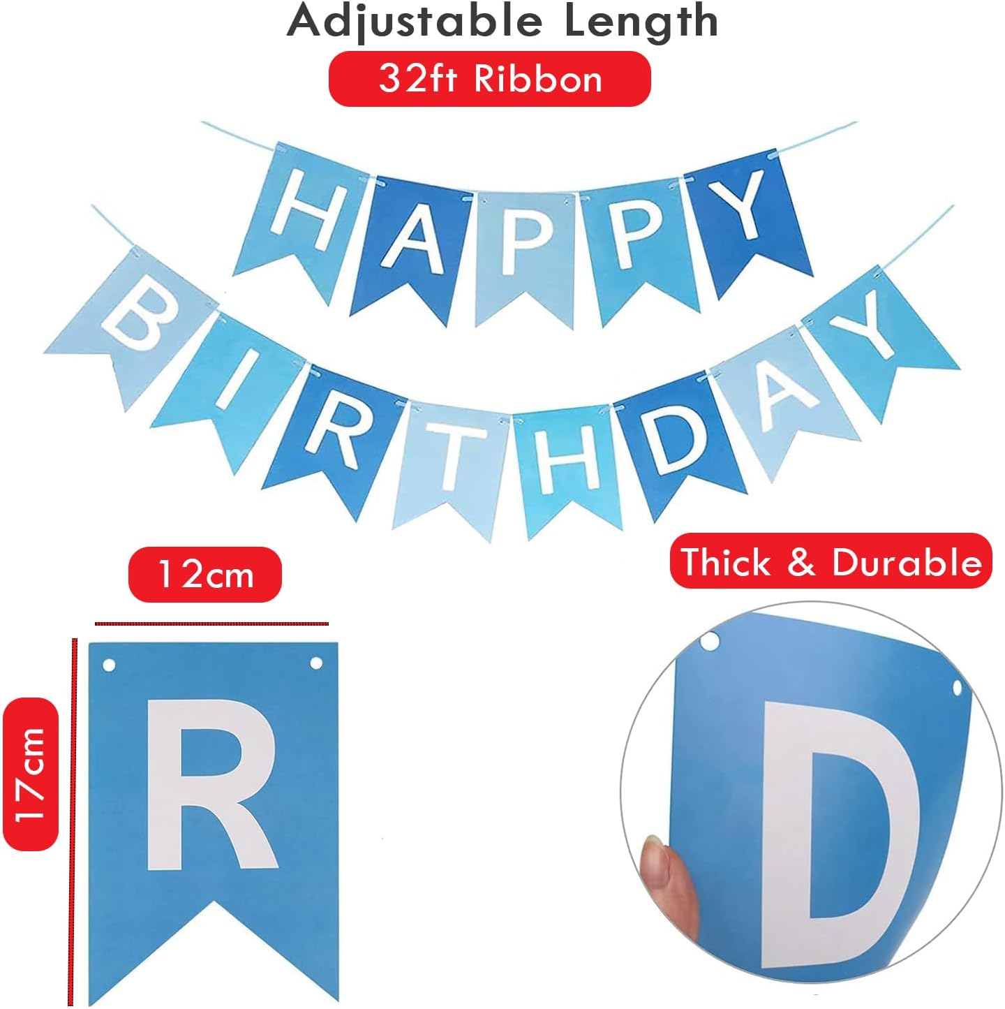 Blue Happy Birthday Banner & Balloon Set | Perfect For Kids & Adult Birthday Décor - Omrel