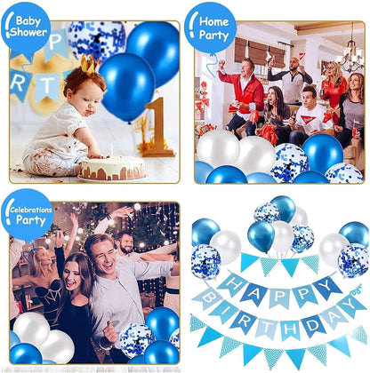 Blue Happy Birthday Banner & Balloon Set | Perfect For Kids & Adult Birthday Décor - Omrel