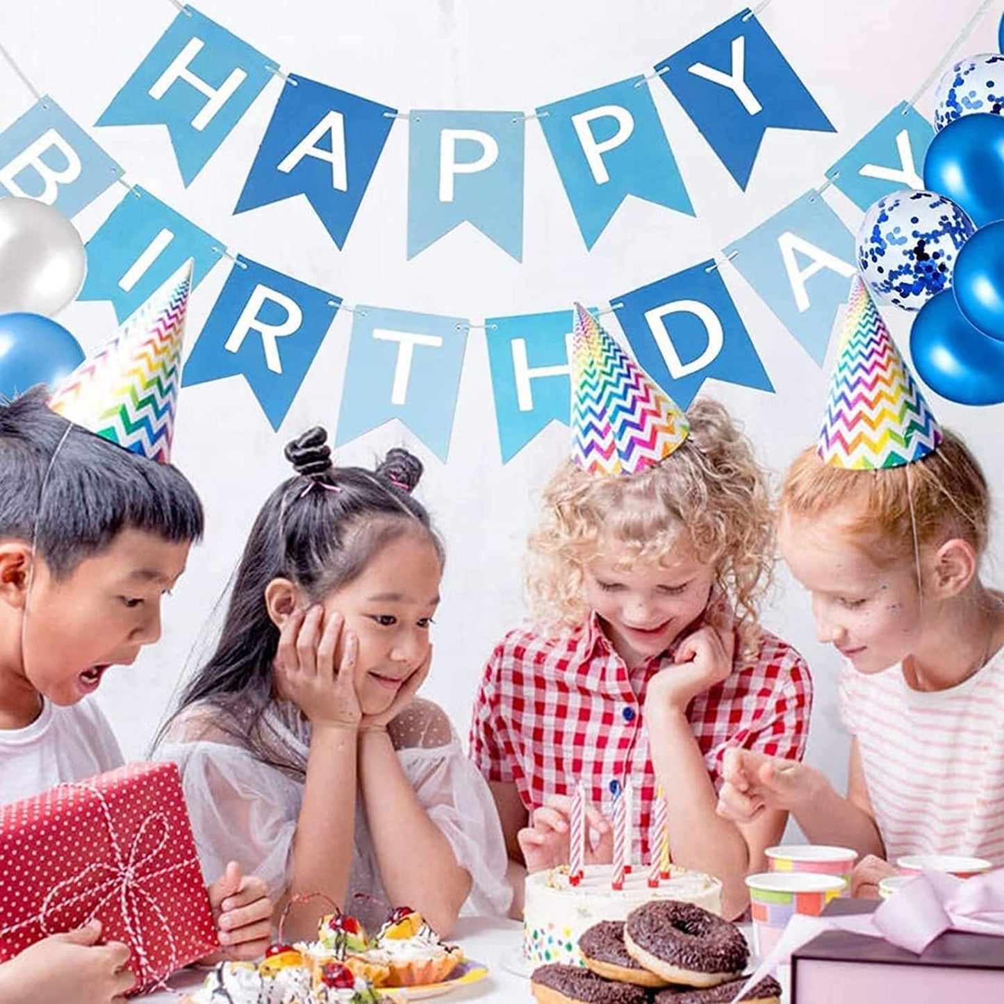 Blue Happy Birthday Banner & Balloon Set | Perfect For Kids & Adult Birthday Décor - Omrel
