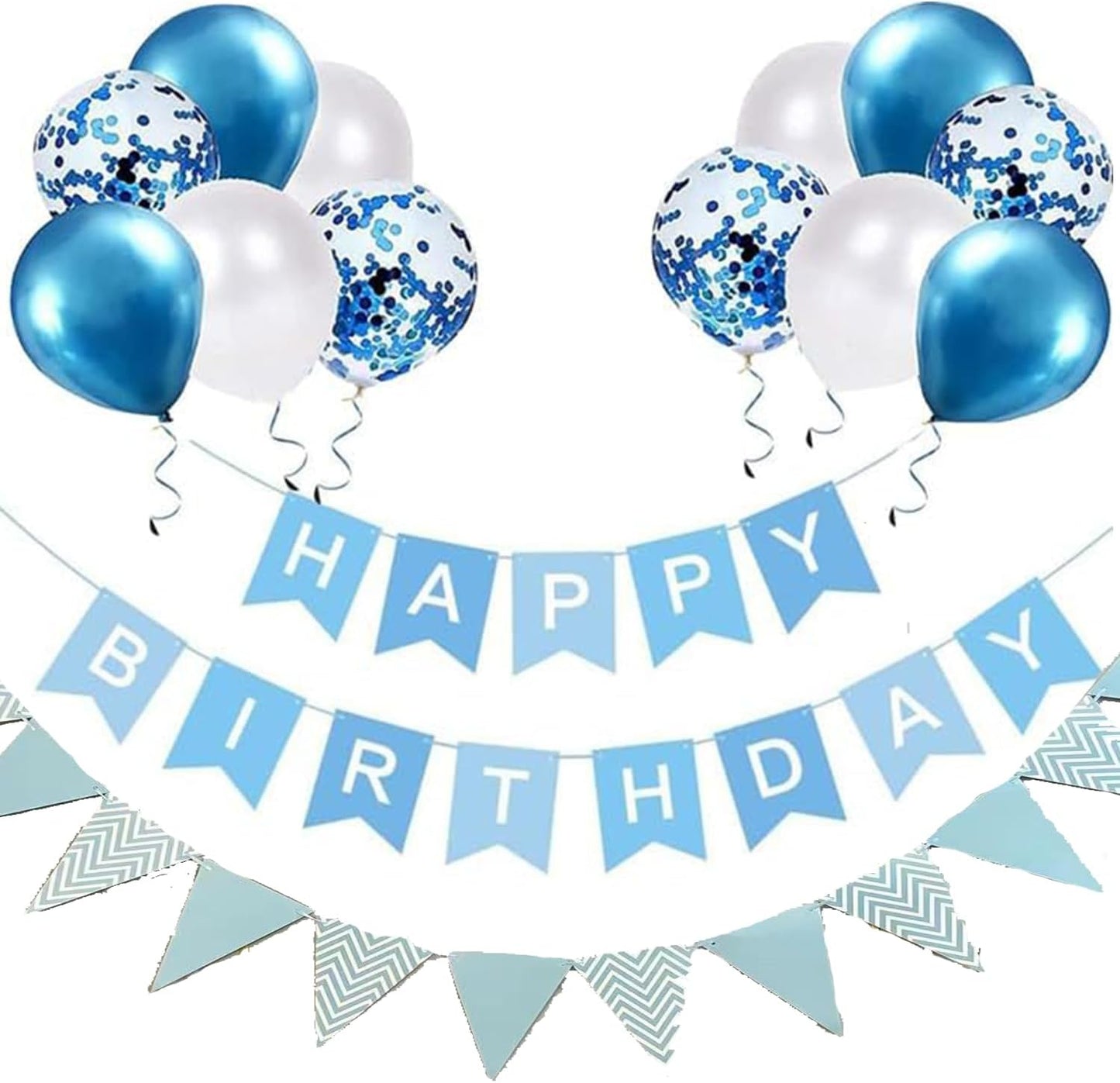 Blue Happy Birthday Banner & Balloon Set | Perfect For Kids & Adult Birthday Décor - Omrel