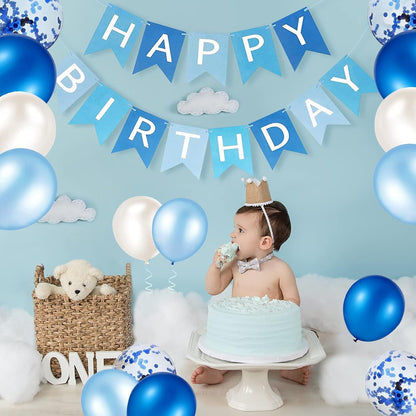 Blue Happy Birthday Banner & Balloon Set | Perfect For Kids & Adult Birthday Décor - Omrel