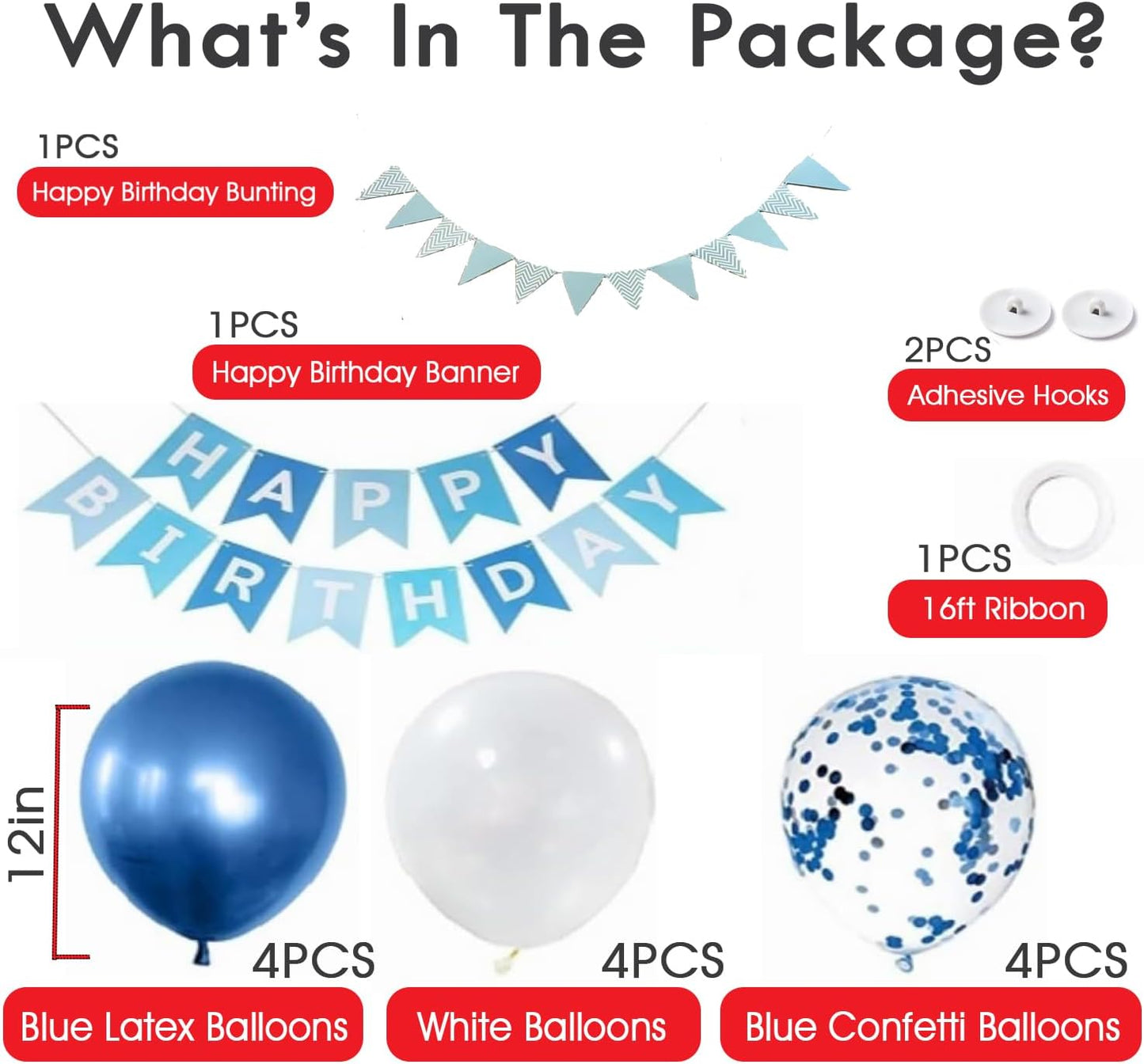 Blue Happy Birthday Banner & Balloon Set | Perfect For Kids & Adult Birthday Décor - Omrel