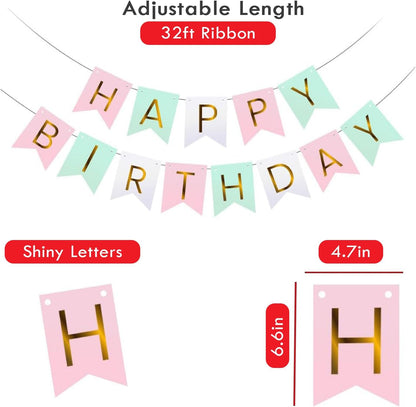 Macaron Gold Happy Birthday Banner & Balloon Set | Perfect For Birthday Party Décor - Omrel