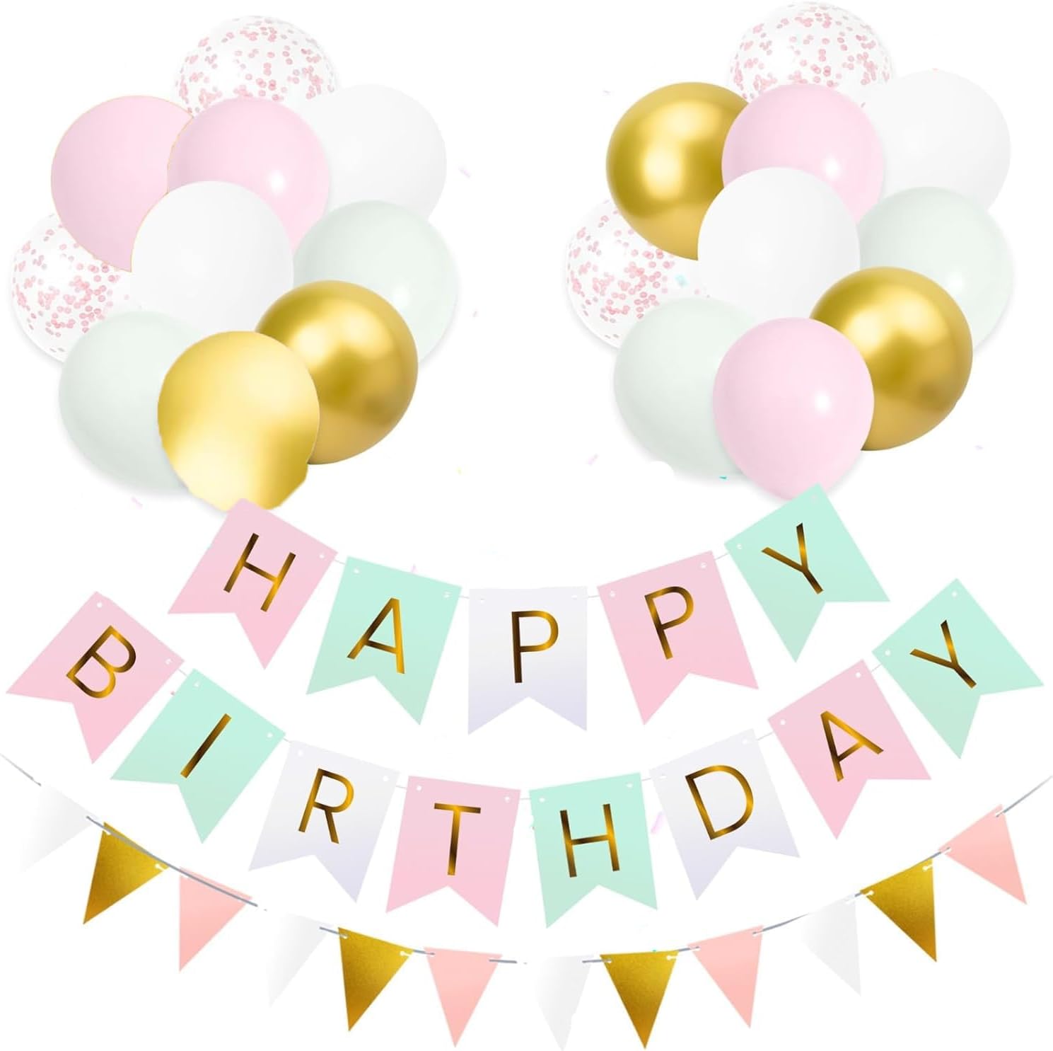Macaron Gold Happy Birthday Banner & Balloon Set | Perfect For Birthday Party Décor - Omrel