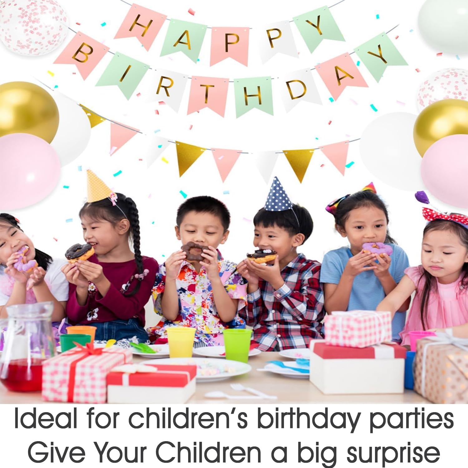 Macaron Gold Happy Birthday Banner & Balloon Set | Perfect For Birthday Party Décor - Omrel