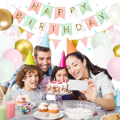 Macaron Gold Happy Birthday Banner & Balloon Set | Perfect For Birthday Party Décor - Omrel