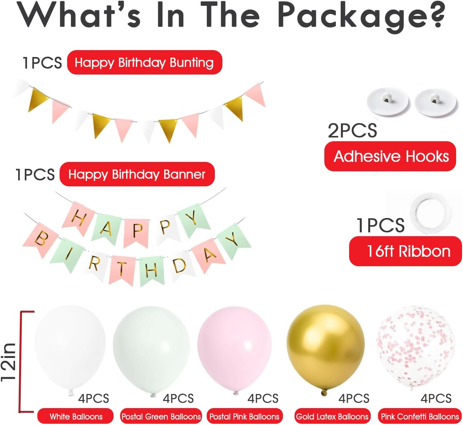 Macaron Gold Happy Birthday Banner & Balloon Set | Perfect For Birthday Party Décor - Omrel