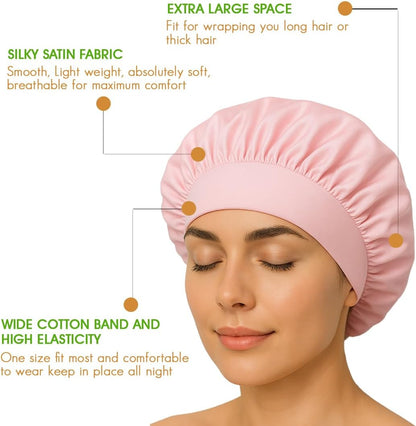 Pink Satin Hair Bonnet for Sleeping | Silk Night Cap - Pack of 1 - Omrel
