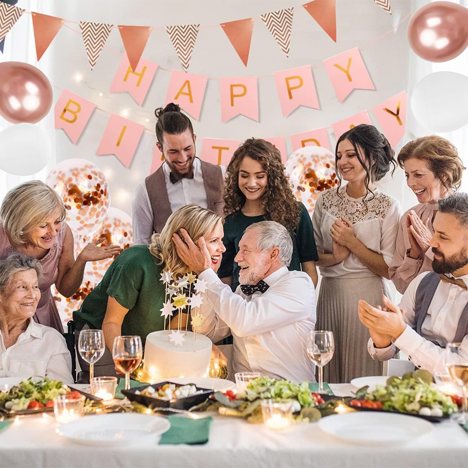 Rose Gold Happy Birthday Banner & Balloon Set | Perfect For Birthday Party Décor - Omrel