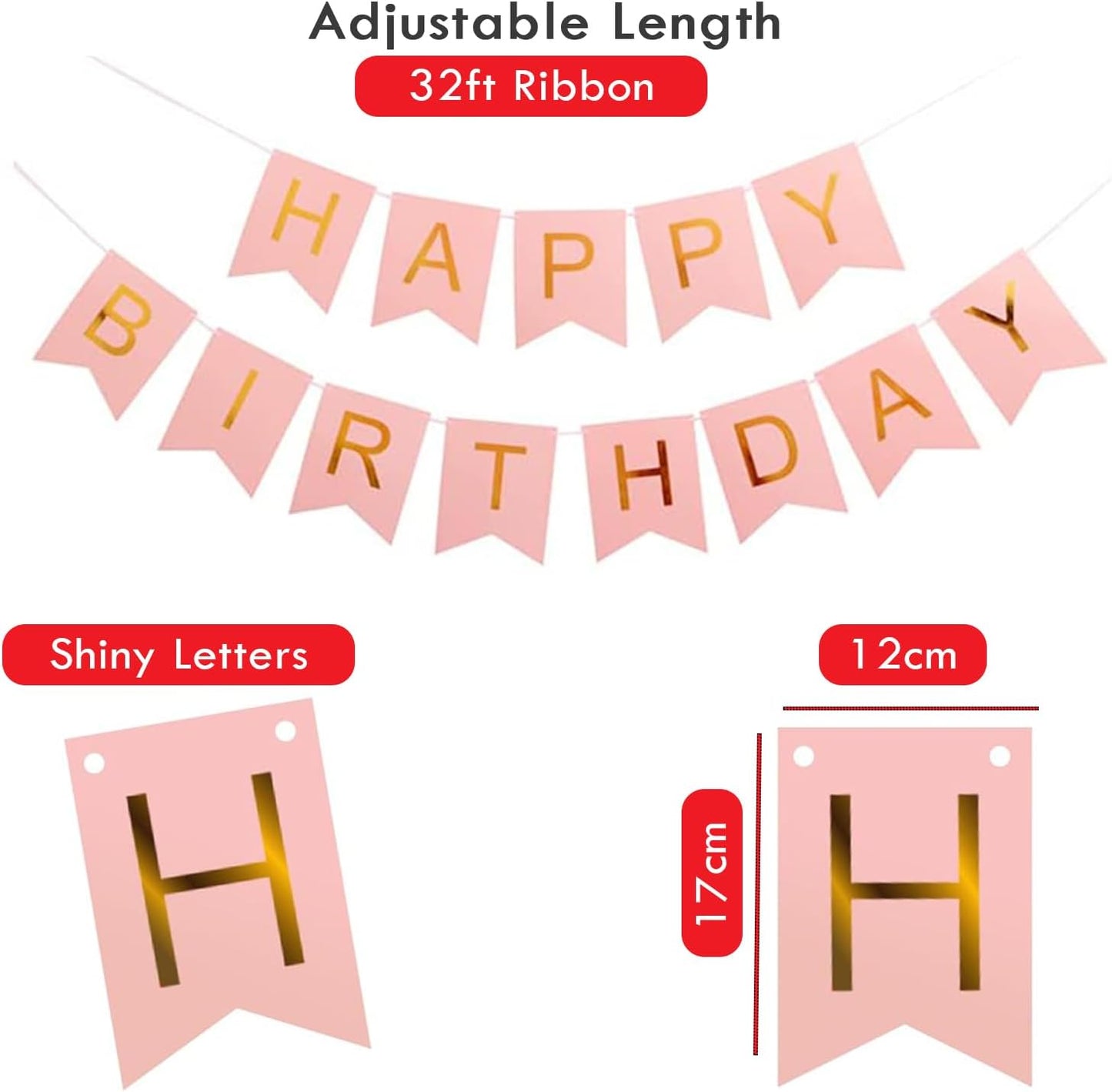 Rose Gold Happy Birthday Banner & Balloon Set | Perfect For Birthday Party Décor - Omrel