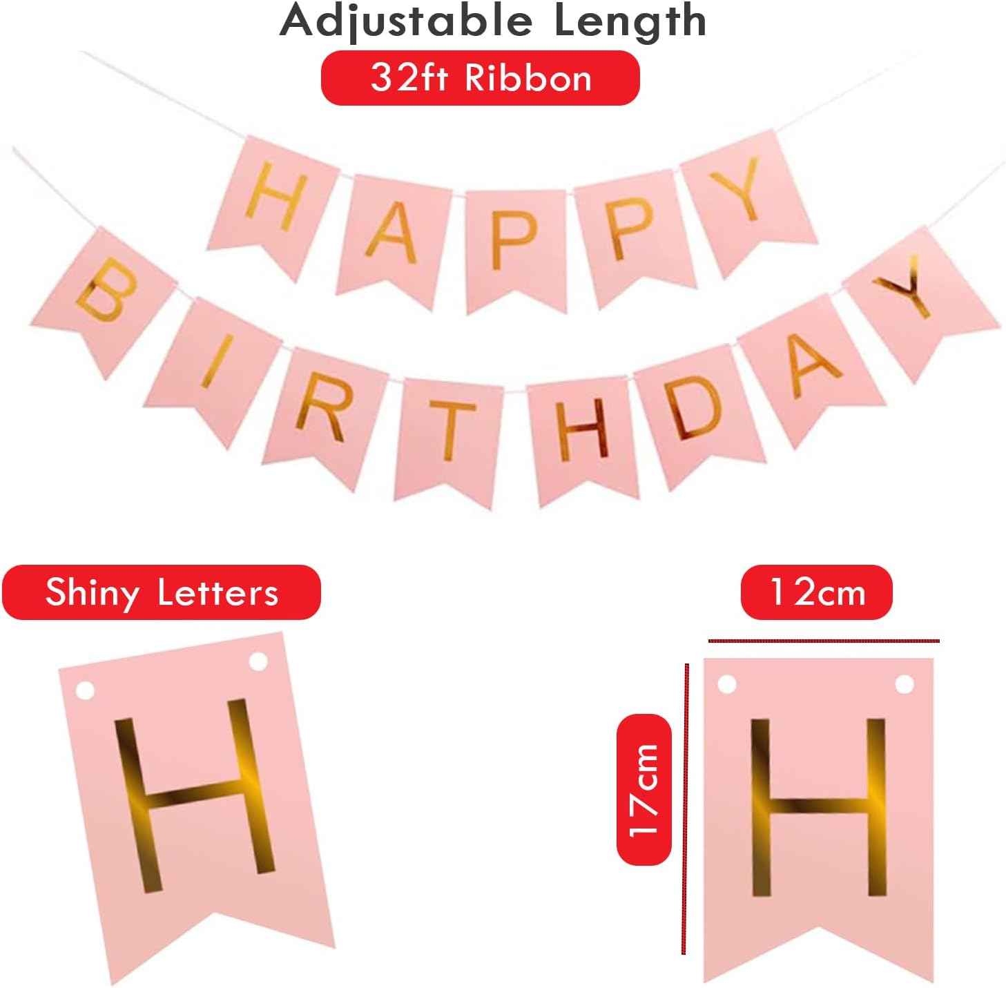 Rose Gold Happy Birthday Banner & Balloon Set | Perfect For Birthday Party Décor - Omrel