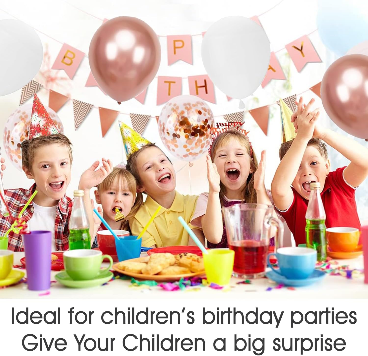 Rose Gold Happy Birthday Banner & Balloon Set | Perfect For Birthday Party Décor - Omrel