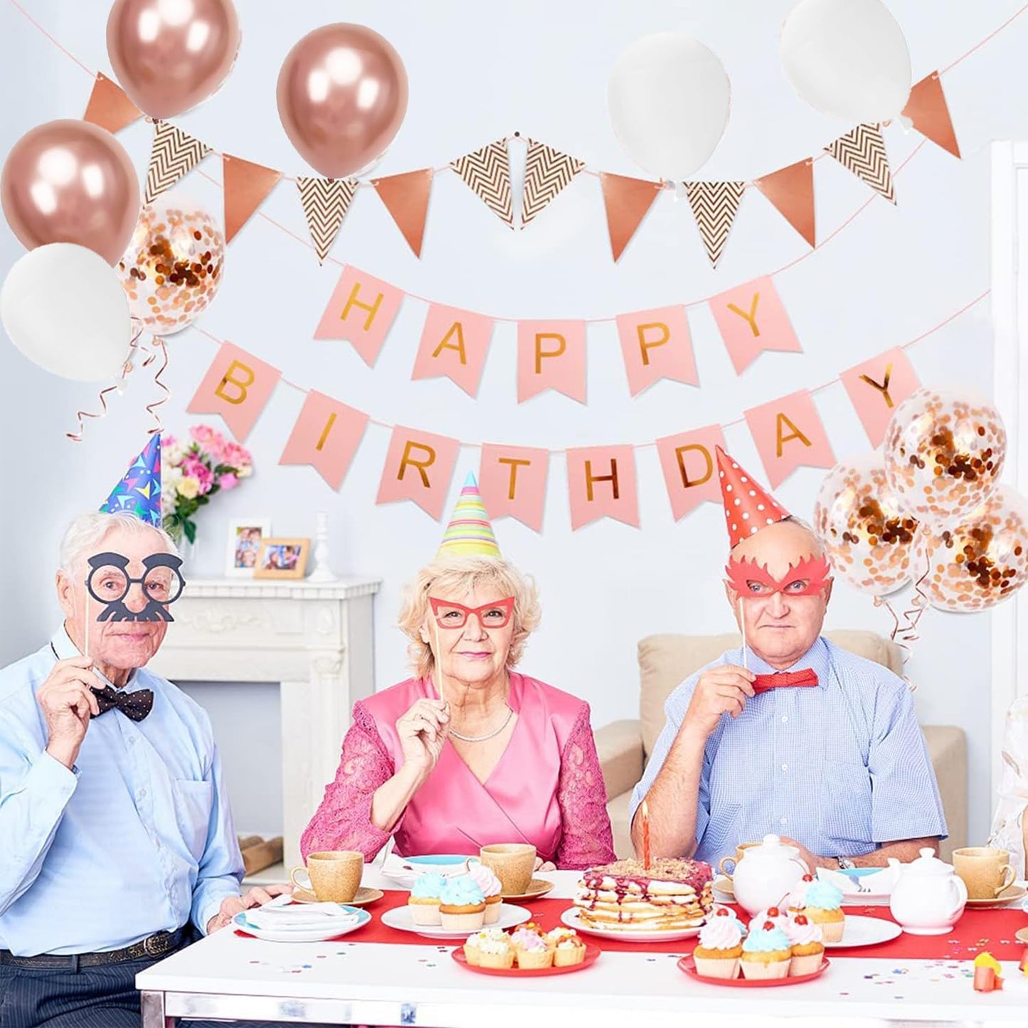 Rose Gold Happy Birthday Banner & Balloon Set | Perfect For Birthday Party Décor - Omrel