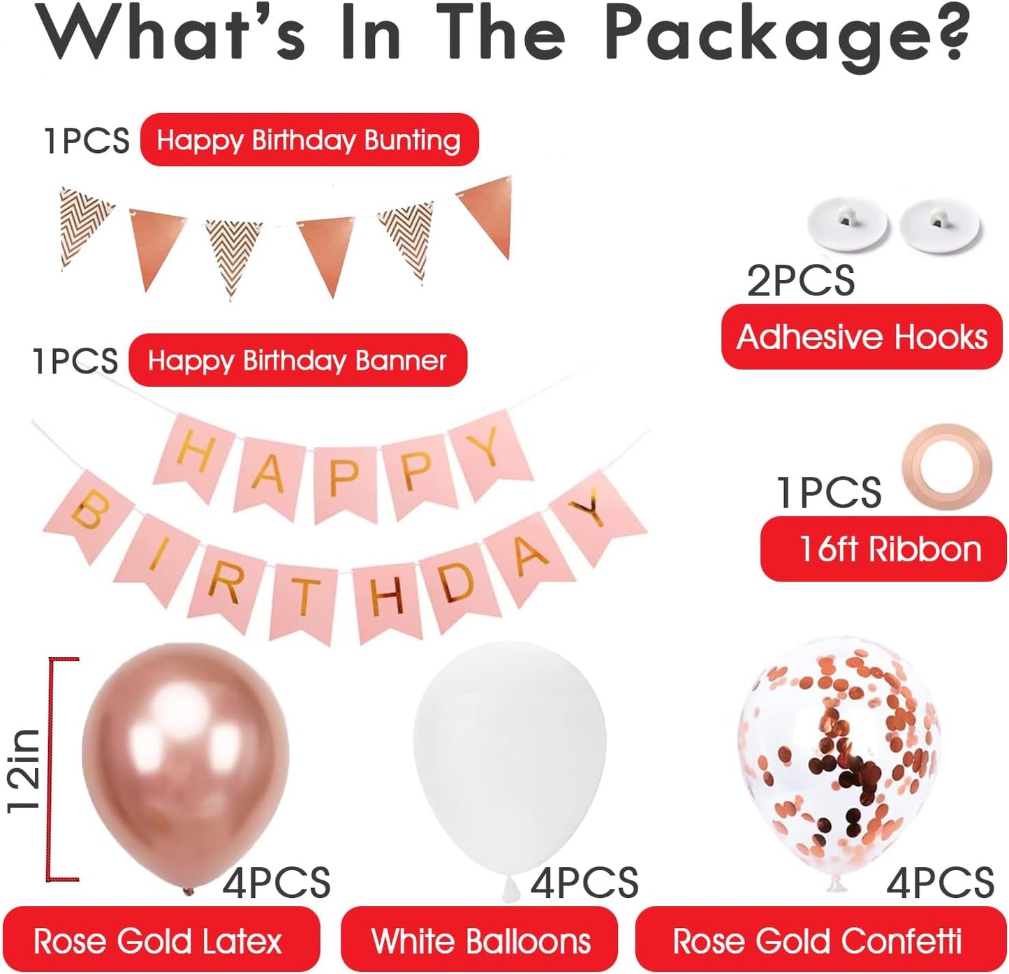 Rose Gold Happy Birthday Banner & Balloon Set | Perfect For Birthday Party Décor - Omrel