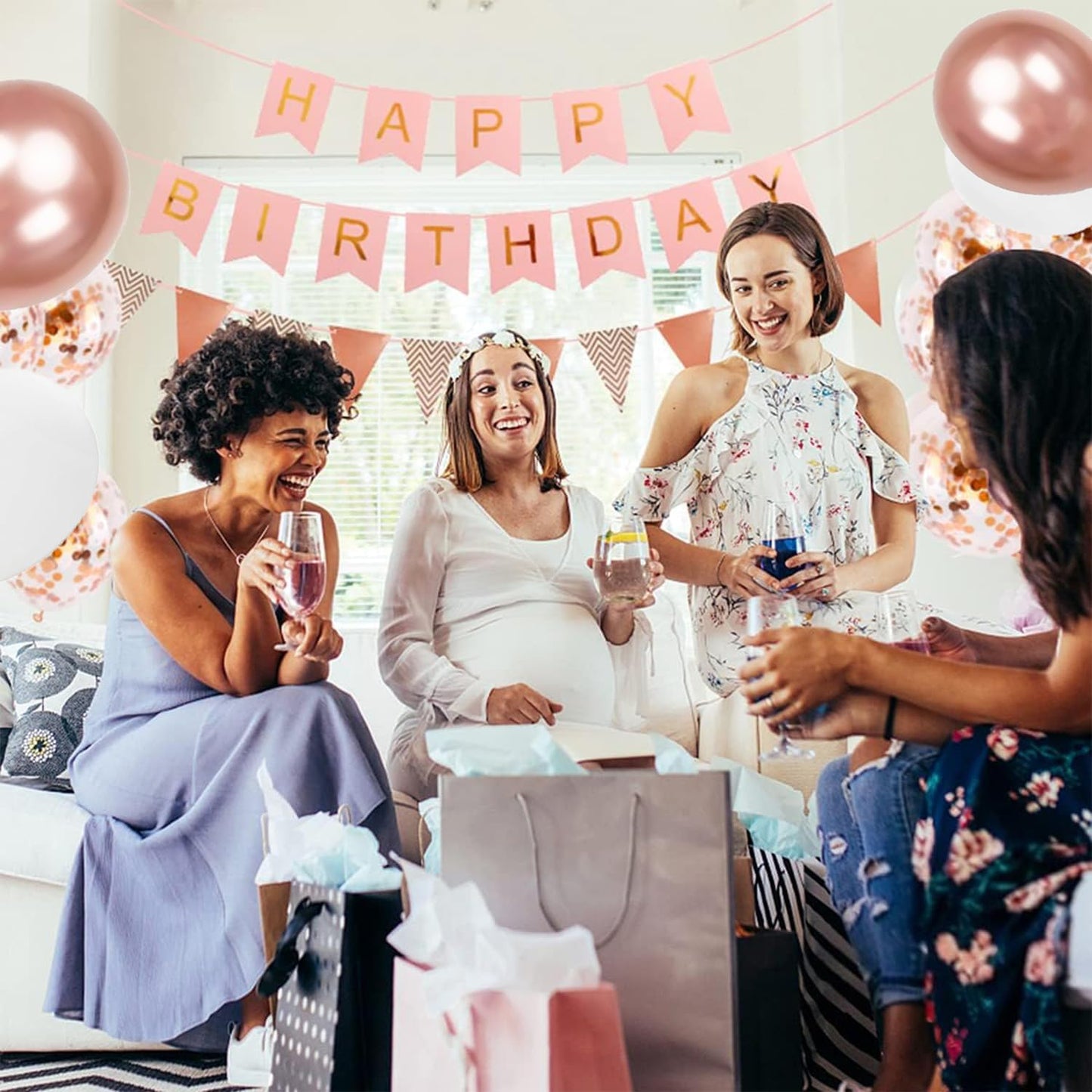 Rose Gold Happy Birthday Banner & Balloon Set | Perfect For Birthday Party Décor - Omrel