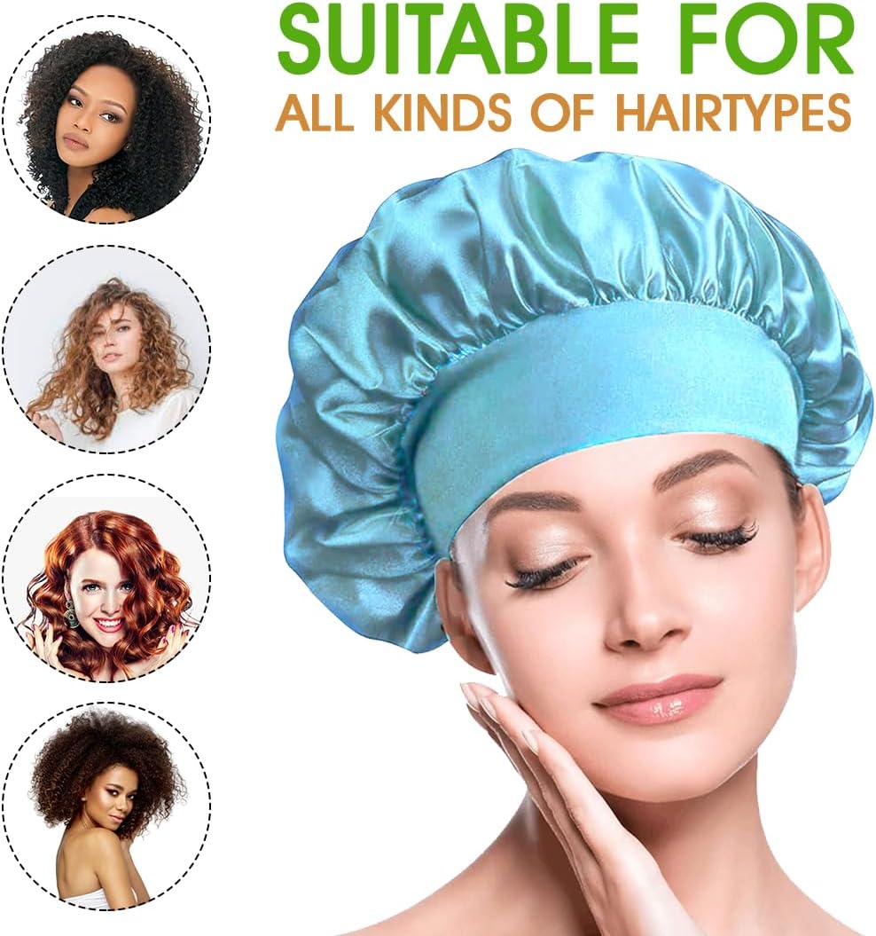 Satin Hair Bonnets - Pack of 3 (Red, Black & Pink) | Silk Night Caps - Omrel