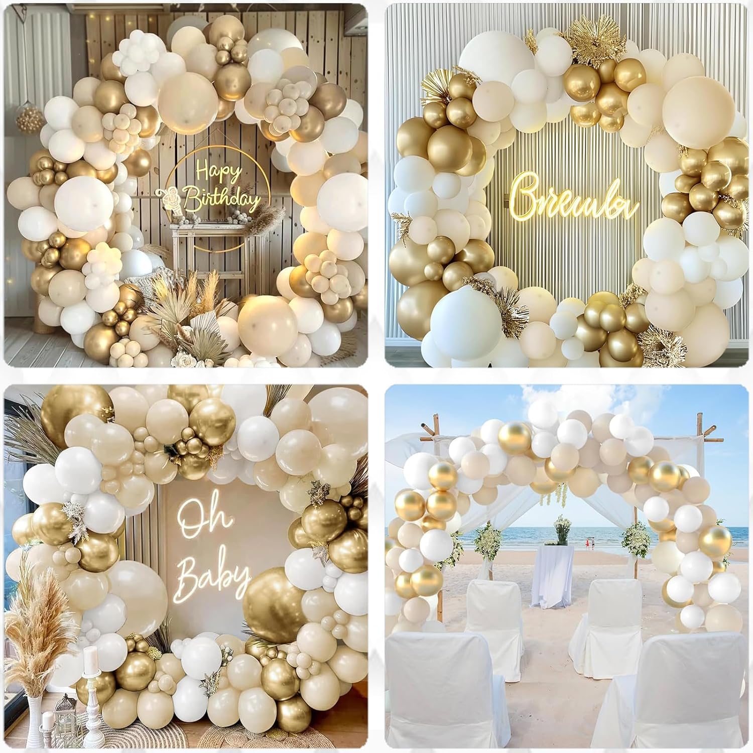 White & Gold Balloon Arch Kit | Perfect For Weddings, Birthdays & Baby Showers - Omrel